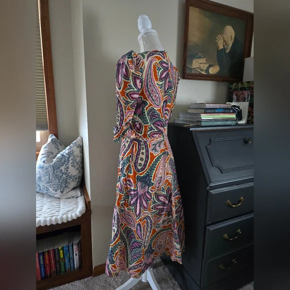 Tyler Boe Womens Dress Size Small Silk Purple And Orange Paisley Puff Sleeves - Picture 10 of 16